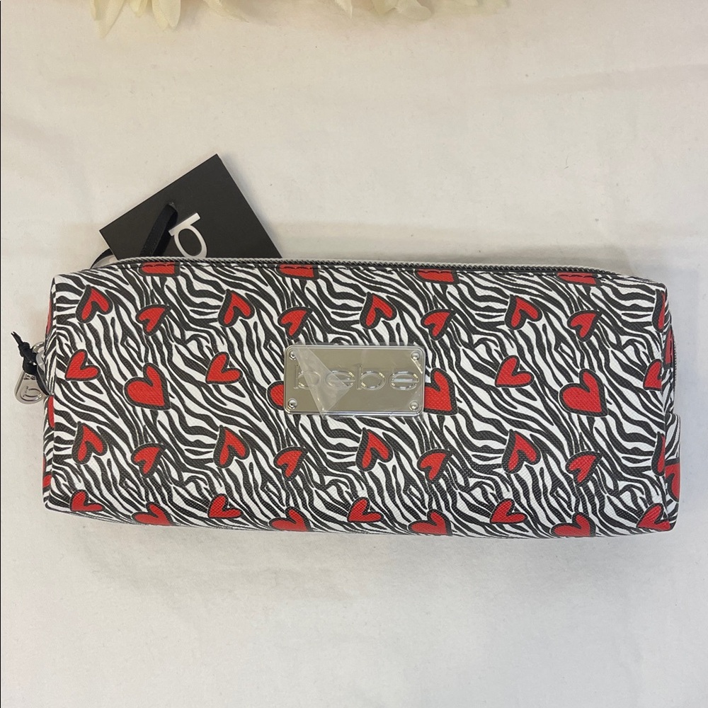 bebe Cosmetic Bag Black and Red Heart with 2 Bottles NWT